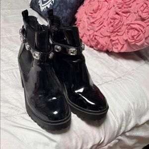 Black Ankle Boots with Silver Accents